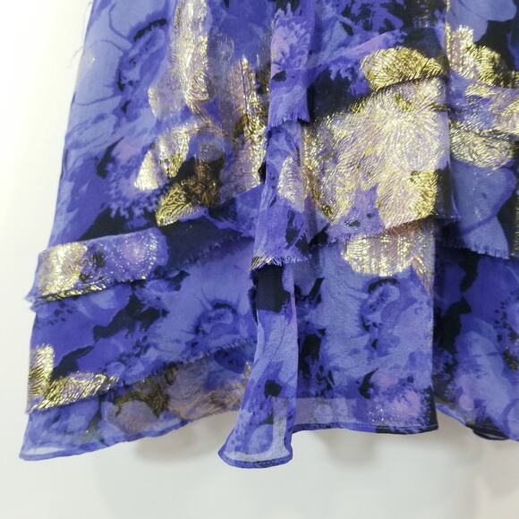 Nicole Miller Gold Metallic Blue Silk Blend Fit and Flare Cocktail Mini Dress - Picture 8 of 12